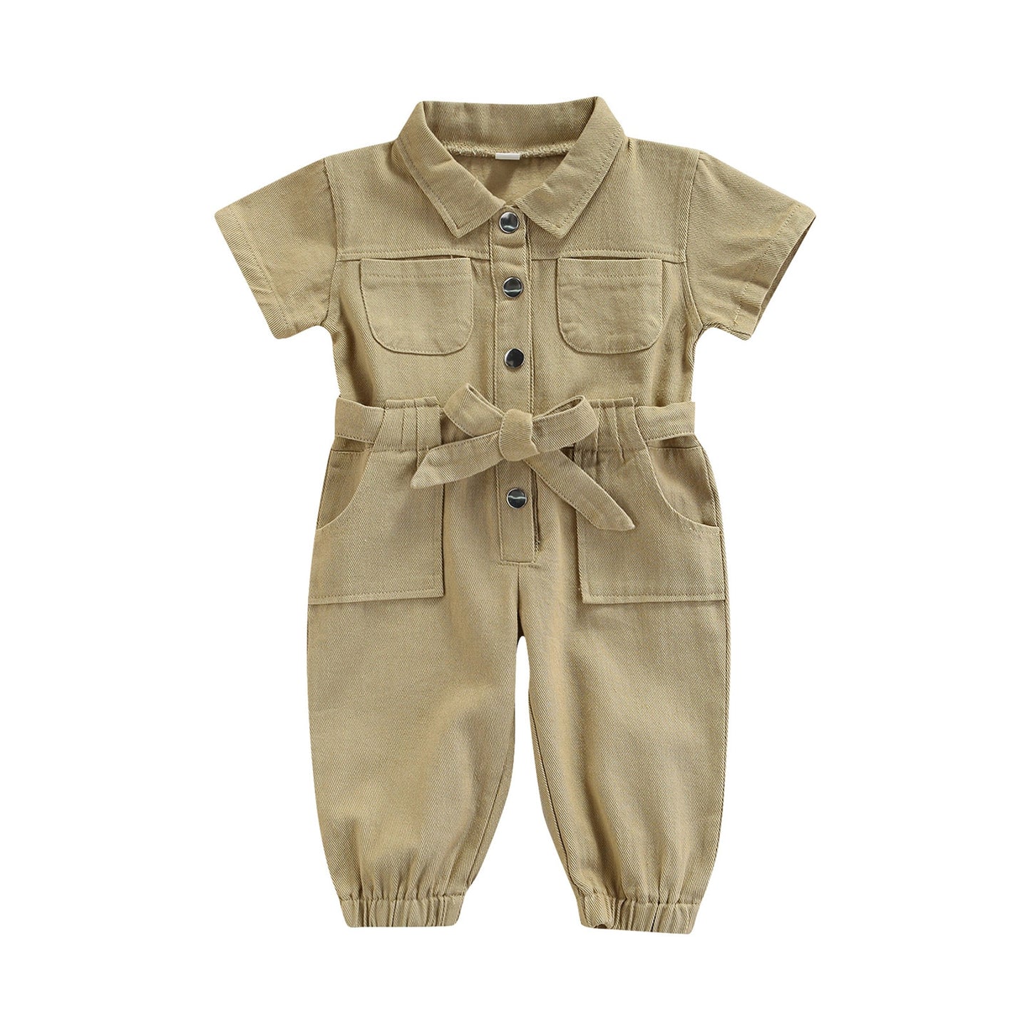 2021-05-05 Lioraitiin 1-5Years Toddler Baby Girl’s Casual Long Sleeve Jumpsuit Fashion Solid Lapel Pocket Single-breasted Pants