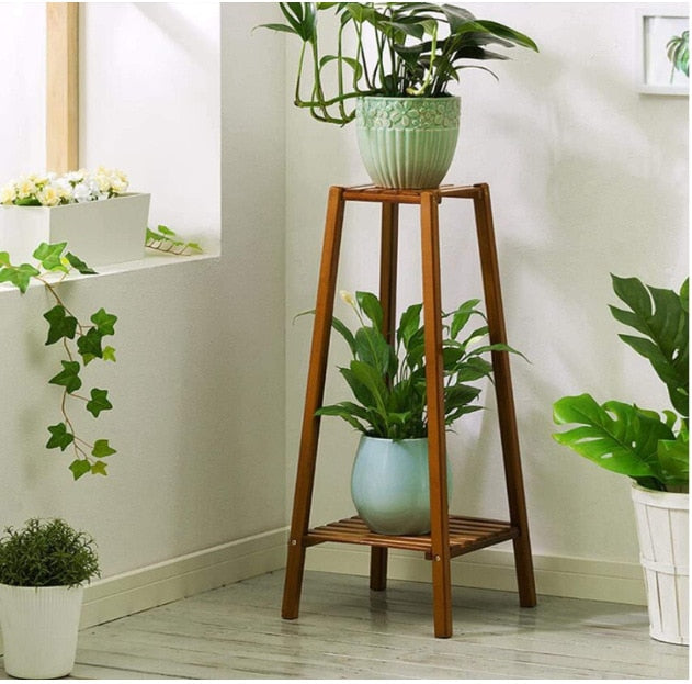 77/97/117cm Tall Bamboo Plant Stand Flower Pot Display Rack Shelf Indoor Outdoor - DJVWellnessandPets