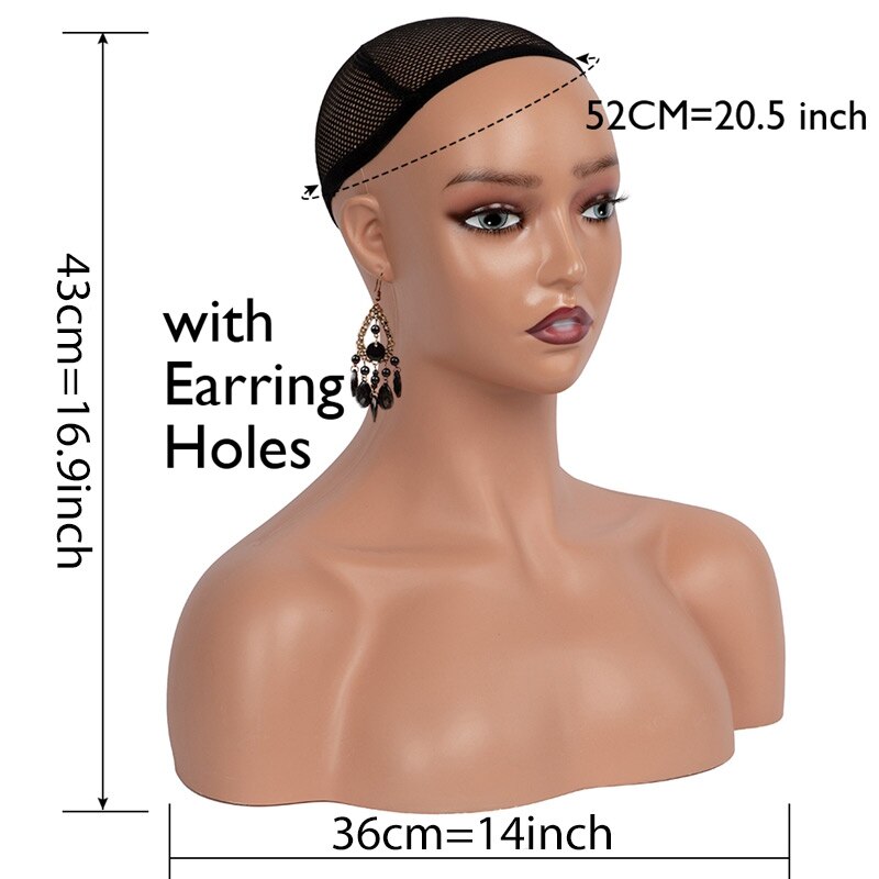 Nunify Black Mannequin Head Female Realistic Fiberglass Mannequin Head Bust Sale For Wig Jewelry Hat Earring Display Nice Dummy