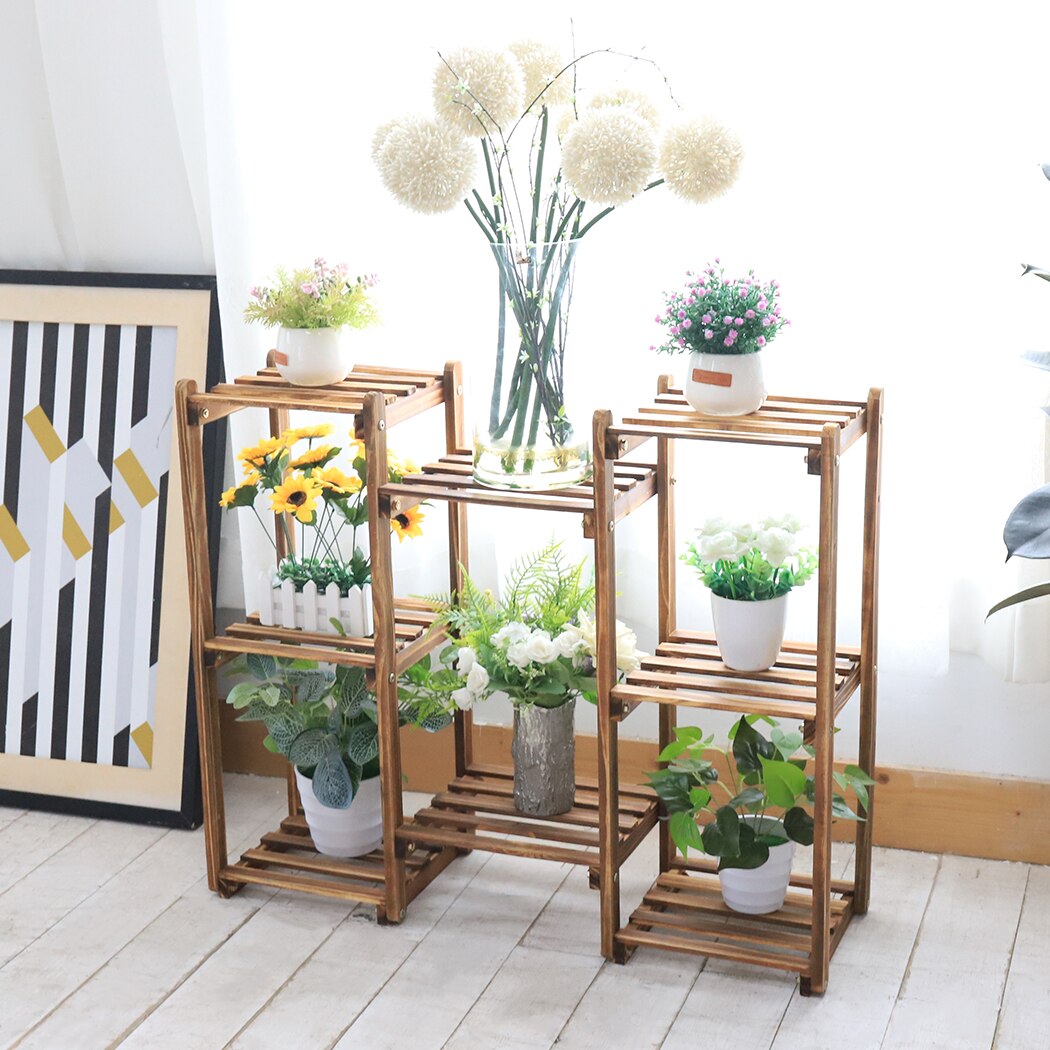 Wooden 8 Tiers Garden Plant Stand Indoor Outdoor Potted Flowers Storage Planters Display Rack for Greenery Plants