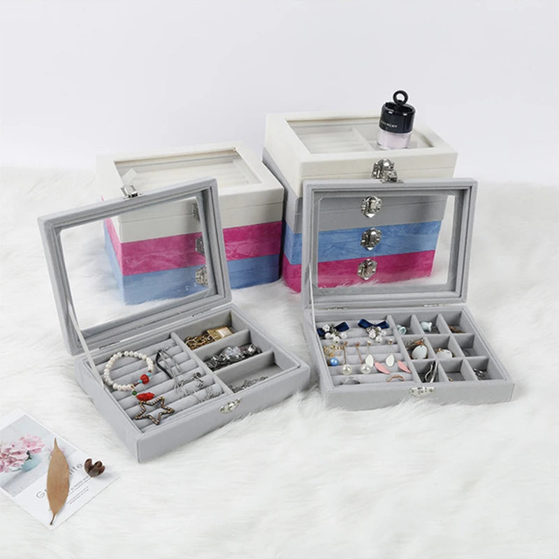 Velvet Jewelry Organizer Display Case Box