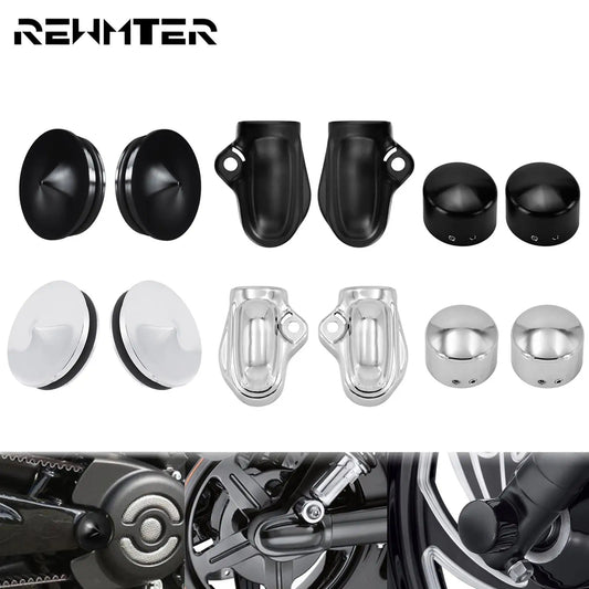 Black/Chrome Rear Wheel Shaft Cap Side Protector Guard Axle Nut Cover Cap Bolt Swingarm Cover Bolts Set For Harley Night V-Rod