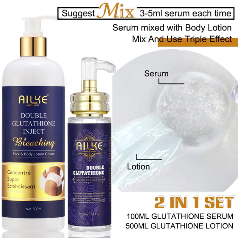 AILKE Glutathione 5-in-1 Women Skin Care Kit, With Body Lotion,  Serum, Dark Spot Removal Cream, Body Cream, Brightening Soap