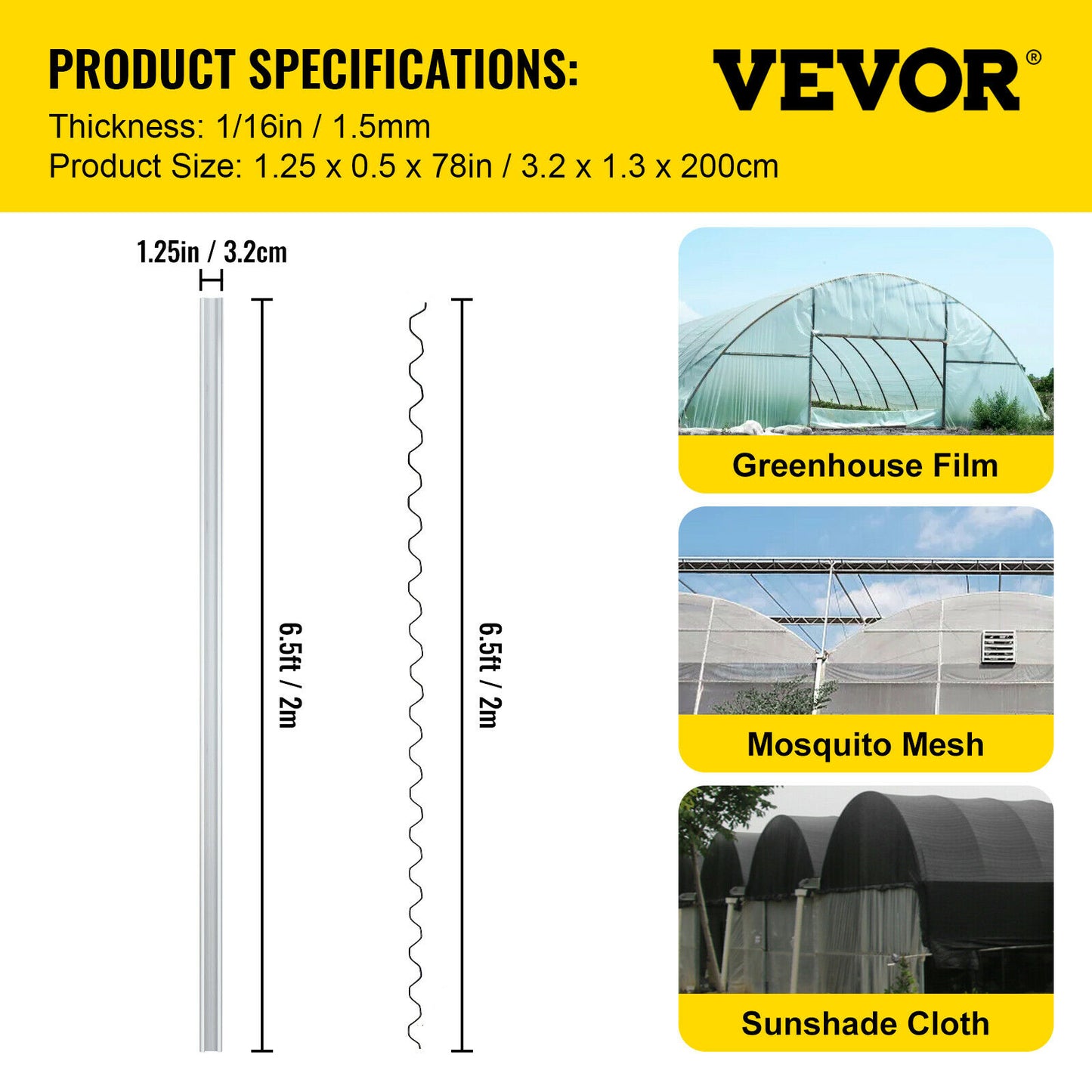 VEVOR 10/20/30/40/50pcs Greenhouse Swinging Aluminum Wire Latch Channel 6.56ft Spring Lock Wiggle Wire and Lock Channel w/Screws