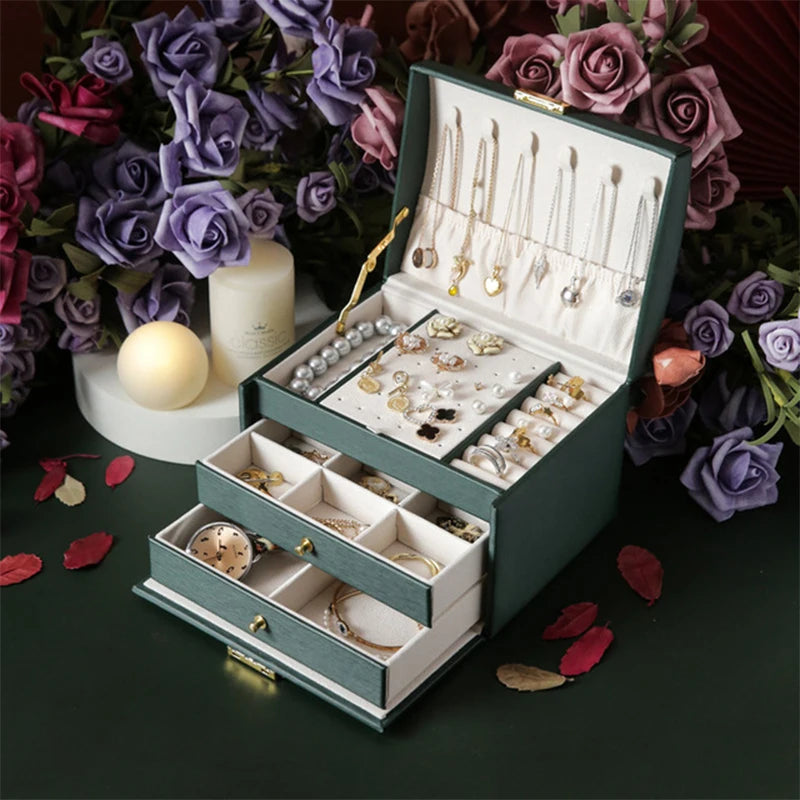 3 Layers Pu Leather Jewelry Box Storage Case