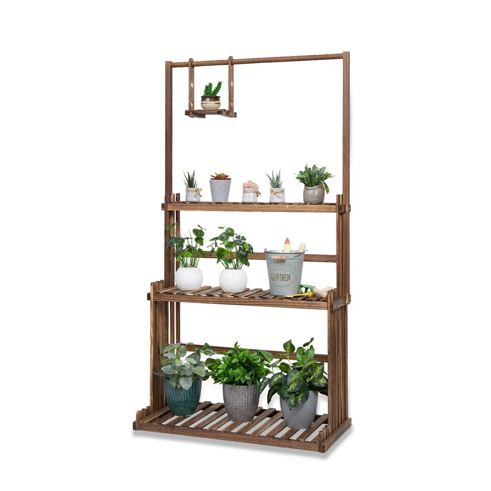 3-Tier Hanging Wood Plant Stand Planter Shelves Flower Pot Organizer Rack Multiple Display Holder Shelf Indoor Outdoor - DJVWellnessandPets