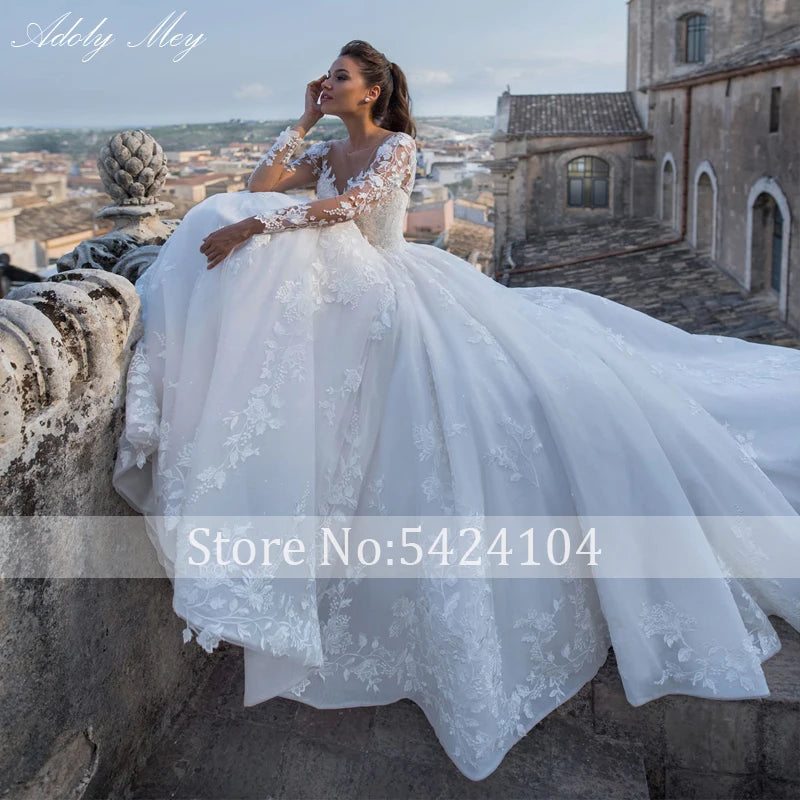 Gorgeous Applique Long Sleeve Beaded Ball Gown Wedding Dress