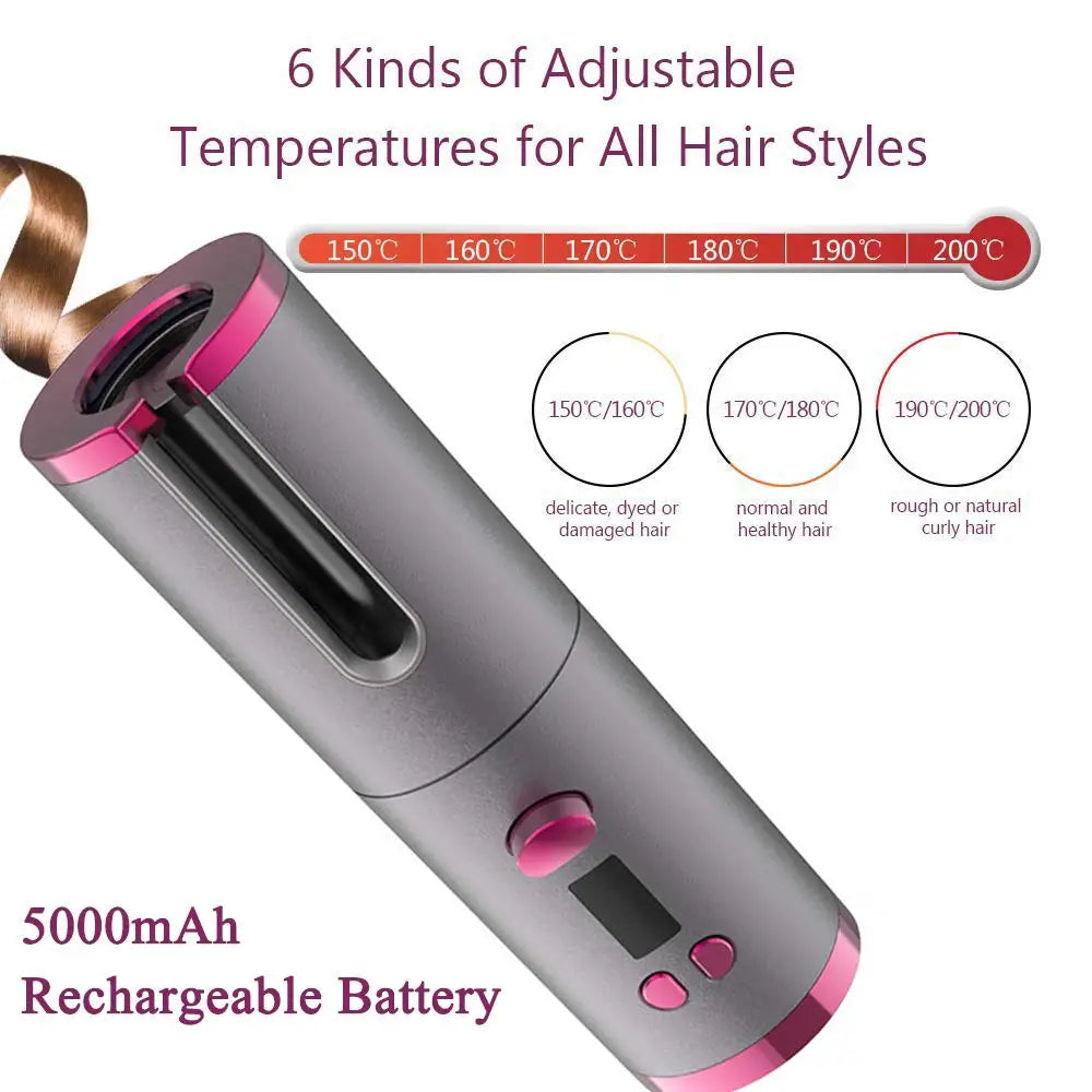 Cordless Automatic Hair Curler Portable Wireless USB