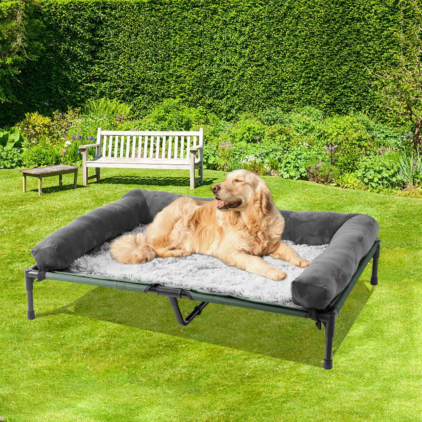 Extra Large Cooling Elevated Dog Bed with Bolster Raised Pet Cot Lounger Indoor Outdoor Waterproof - DJVWellnessandPets