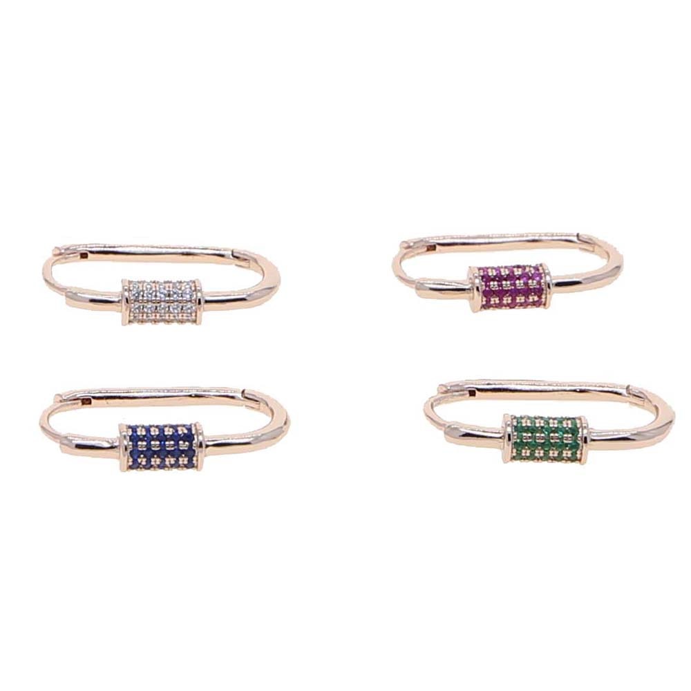 Micro Pave Colorful CZ White Red Blue Green Geometric Rectangle Paper Clip Huggie Hoop Earring For Women