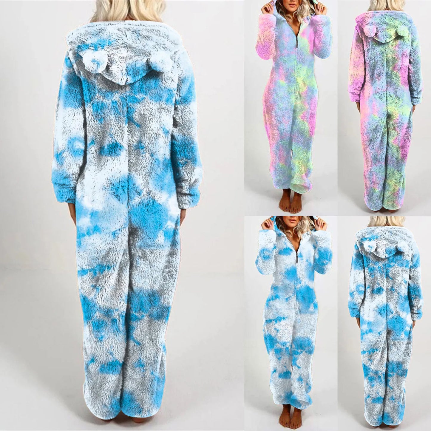 Winter Warm Tie Dye Pyjamas Women Onesize