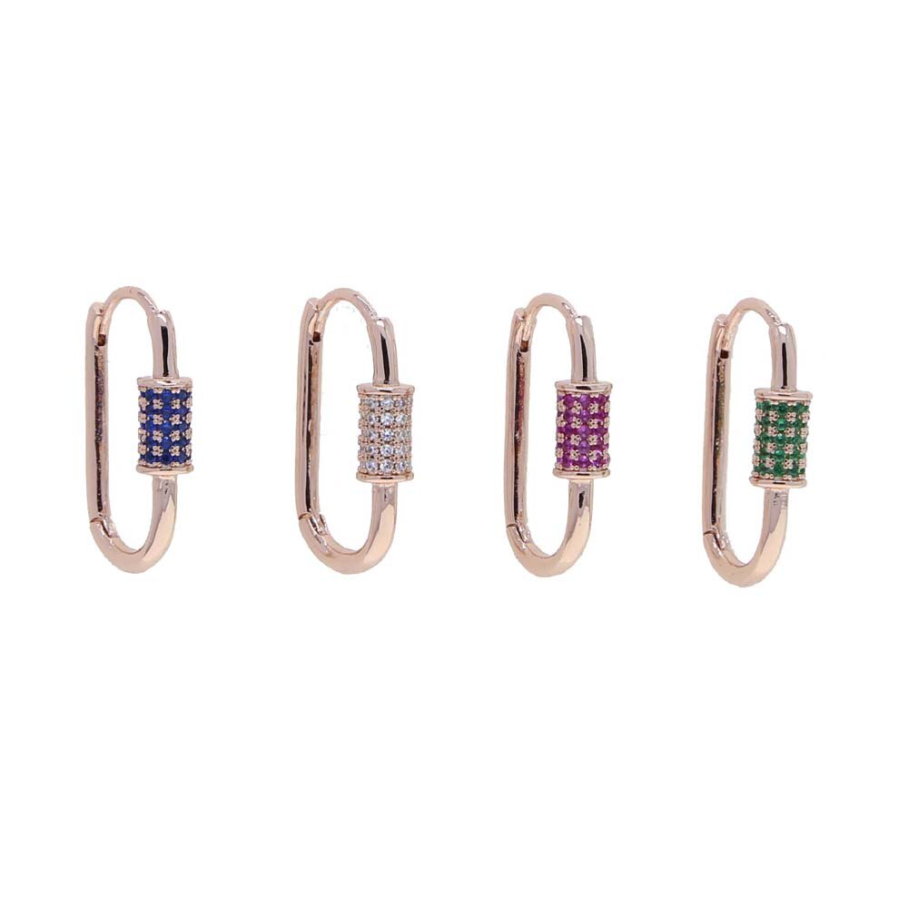 Micro Pave Colorful CZ White Red Blue Green Geometric Rectangle Paper Clip Huggie Hoop Earring For Women