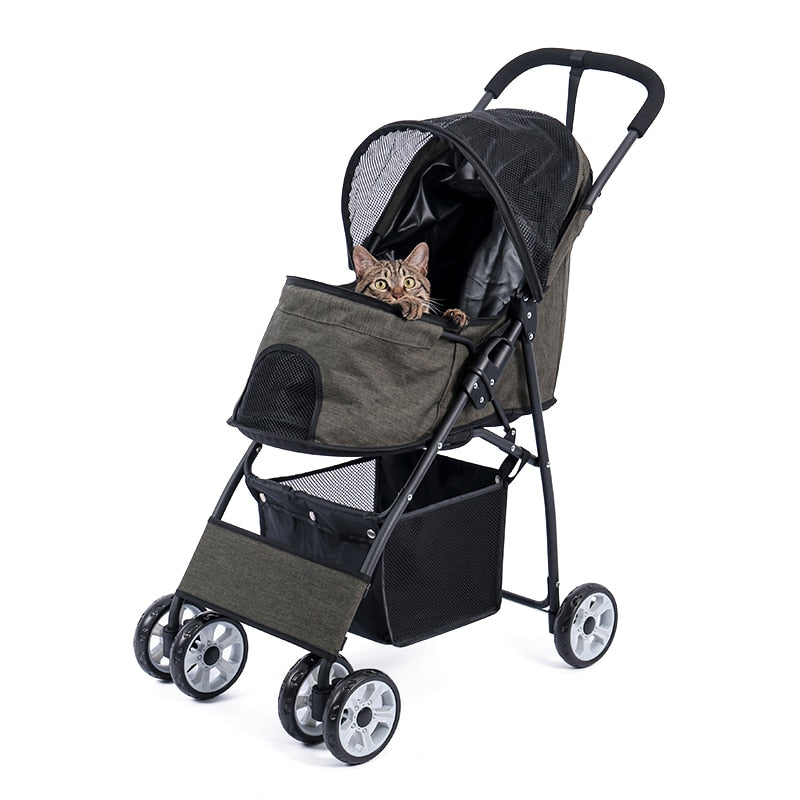 Stable Pet Dog Carrier Stroller for Kitten Buggy Outdoor Puppy Cat Baby Cart 2 Colors Light Foldable Large Space Jogger Stroller