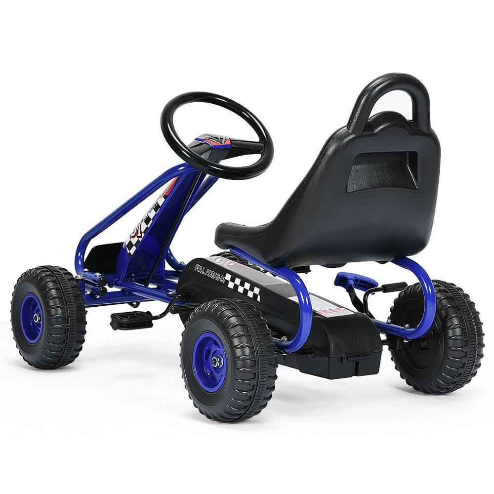 Kids Pedal Go Kart 4 Wheel Ride On Toys w/ Adjustable Seat &amp; Handbrake - DJVWellnessandPets