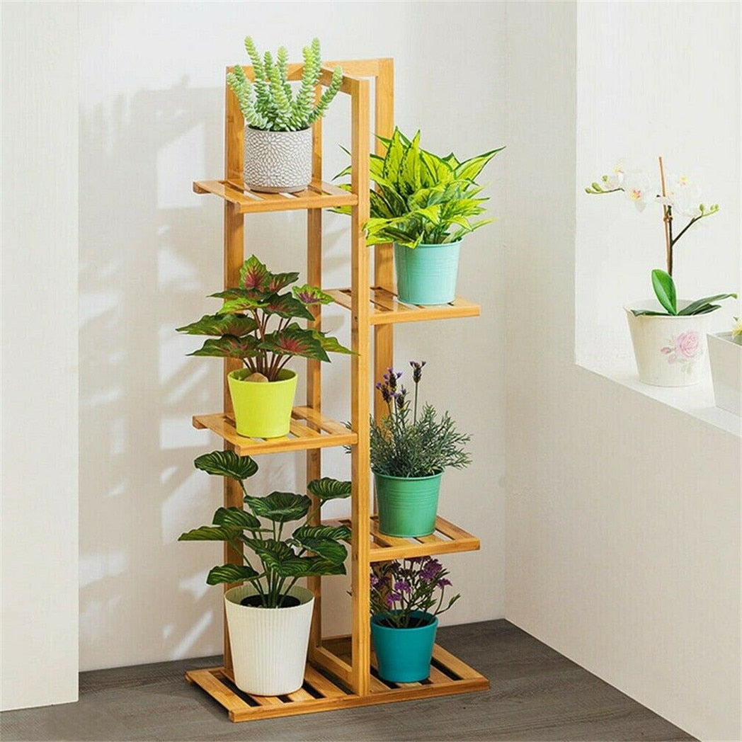 Bamboo 5 / 6  Tier  Plant Stand Rack Multiple Flower Pot Holder Shelf Indoor Outdoor Planter Display Shelving Unit for Patio - DJVWellnessandPets