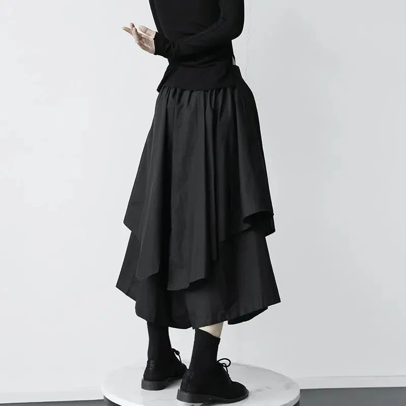 Japanese Gothic High-Waist Pleated Skirt Black Vintage Clothing