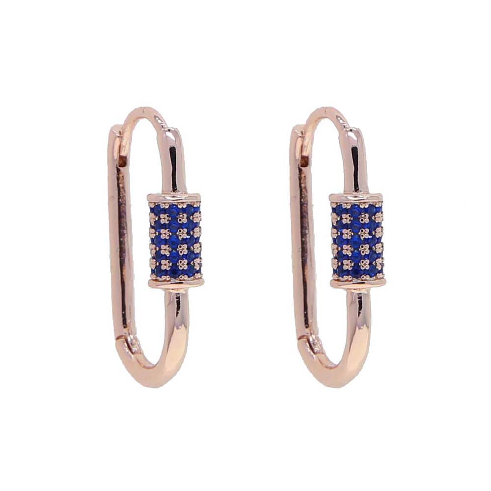 Micro Pave Colorful CZ White Red Blue Green Geometric Rectangle Paper Clip Huggie Hoop Earring For Women