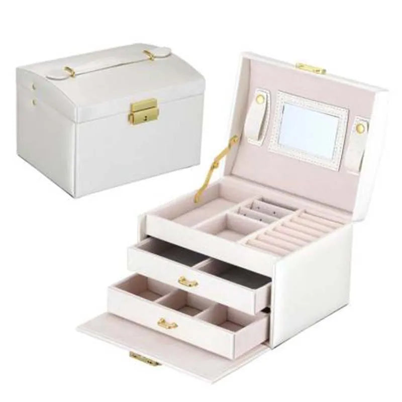 Jaycas  Jewelry Box Mirrored 3-layer Large Capacity