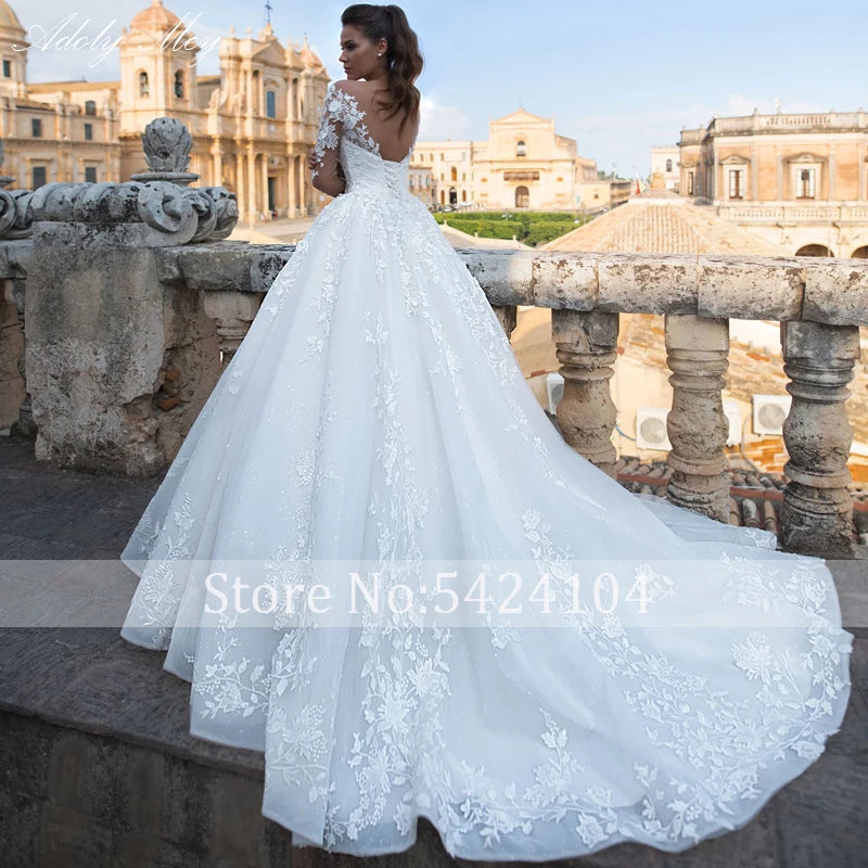 Gorgeous Applique Long Sleeve Beaded Ball Gown Wedding Dress