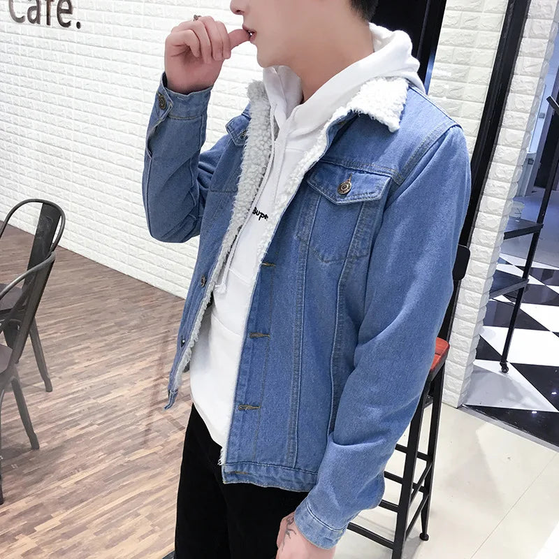 Winter Cashmere Denim Jacket Slim And Thickened