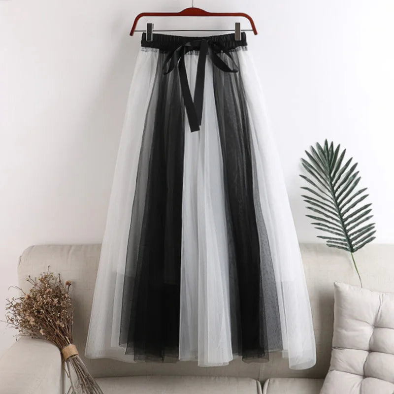 Tulle Skirts Women Fashion Bow Patchwork A-line