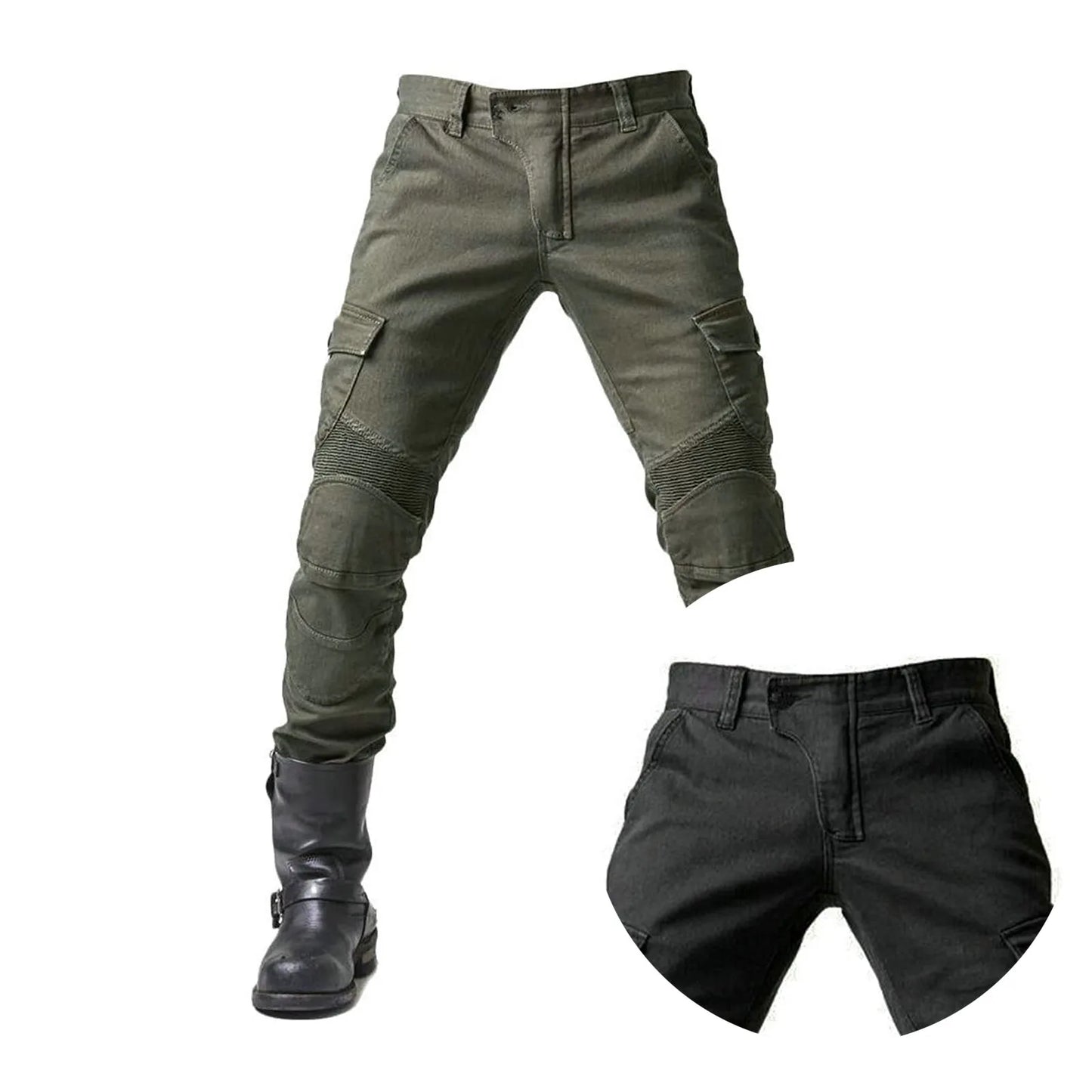 Casual Motorcycle Black Green Jeans Outdoor Riding Gear Pants Warm With Protective Gear Stretch Trousers Knee Pads Removable#g3