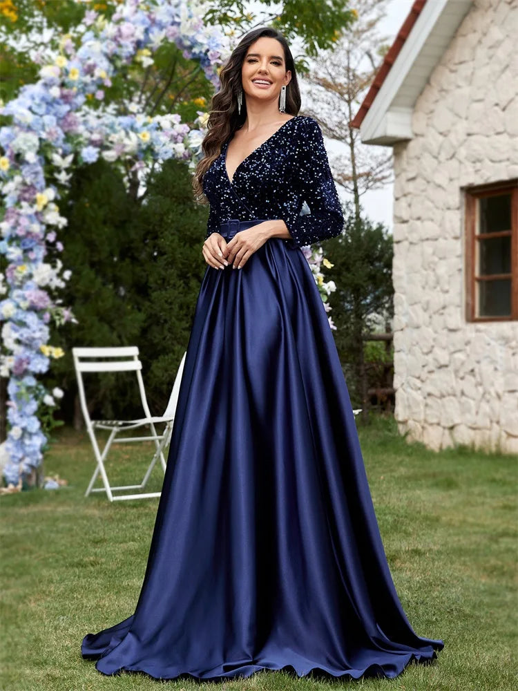 V-Neck Satin Formal Evening Wedding Party Prom Cocktail Dresses