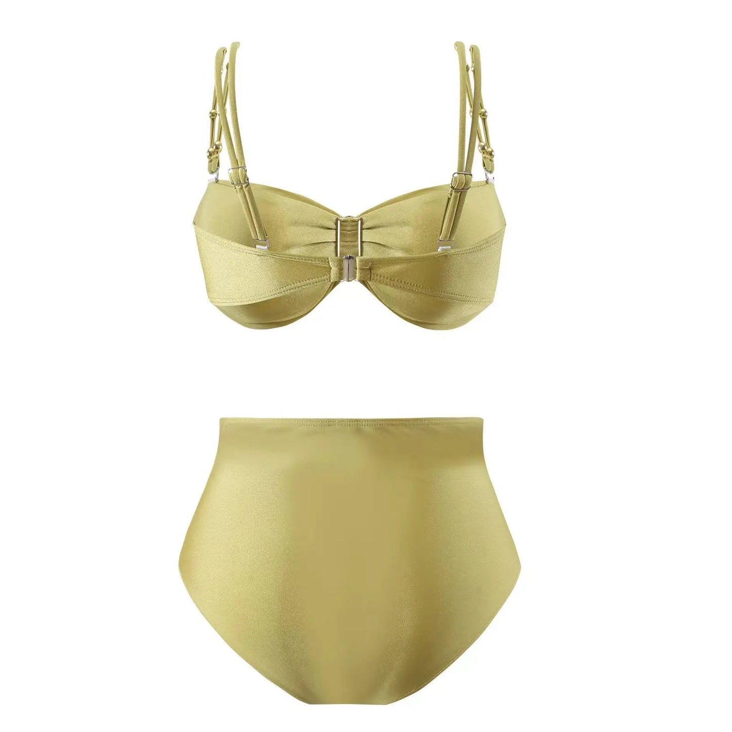 Solid Yellow High Waist Bikini Set Cover-Up