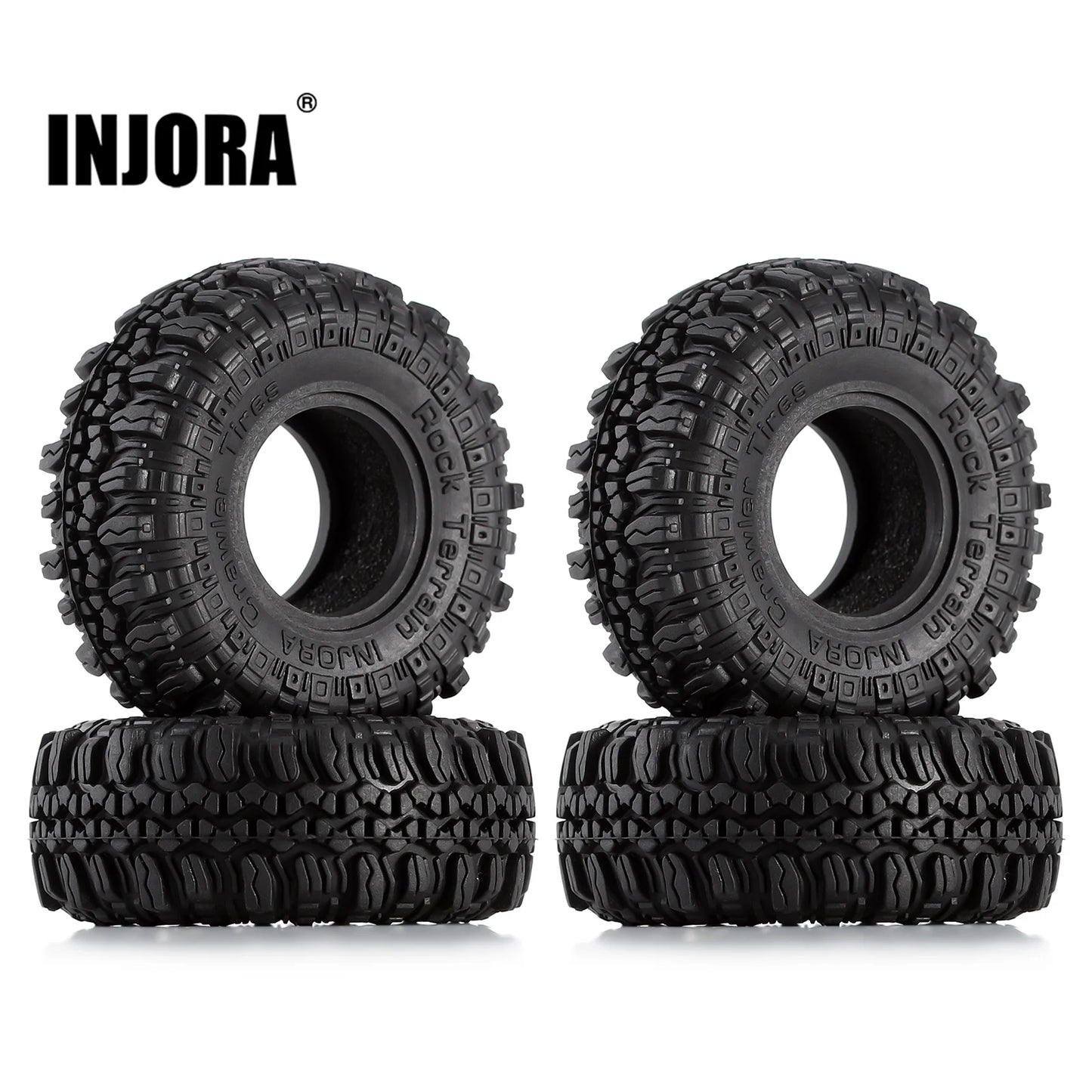 INJORA 1.0" Soft Rubber Wheel Tires 56*22mm Rock Terrain for 1/18 1/24 RC Crawler Car Axial SCX24 TRX4M AX24 (T1005)