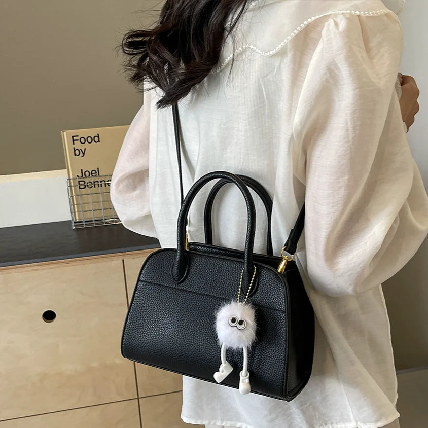 Fashion PU Leather Crossbody Bag High Quality Small Handbag Women Large Capacity Tote Bag with Pendant Solid Color Shoulder Bags