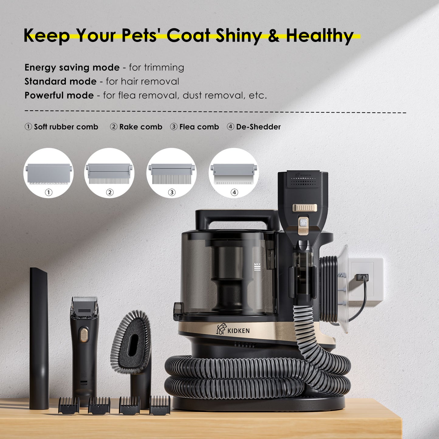 Pet Grooming Kit Vacuum Suction 99% Dog Clipper Hair Professional Grooming Clippers With 5 Grooming Tools For Cats And Animals