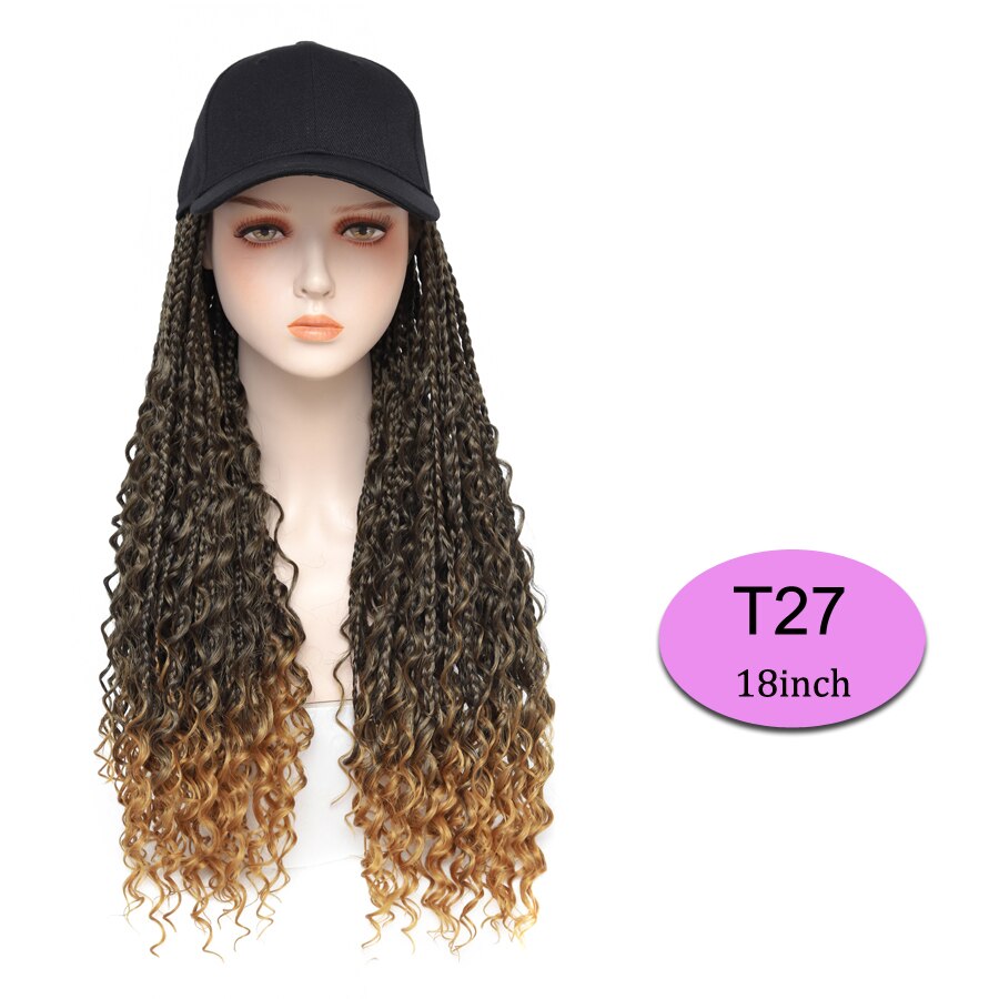 Braided Wig Baseball Cap With Boho Box Braids Hair Extensions Attached For Women Synthetic Curly Ends Box Crochet Hair Cap Wig