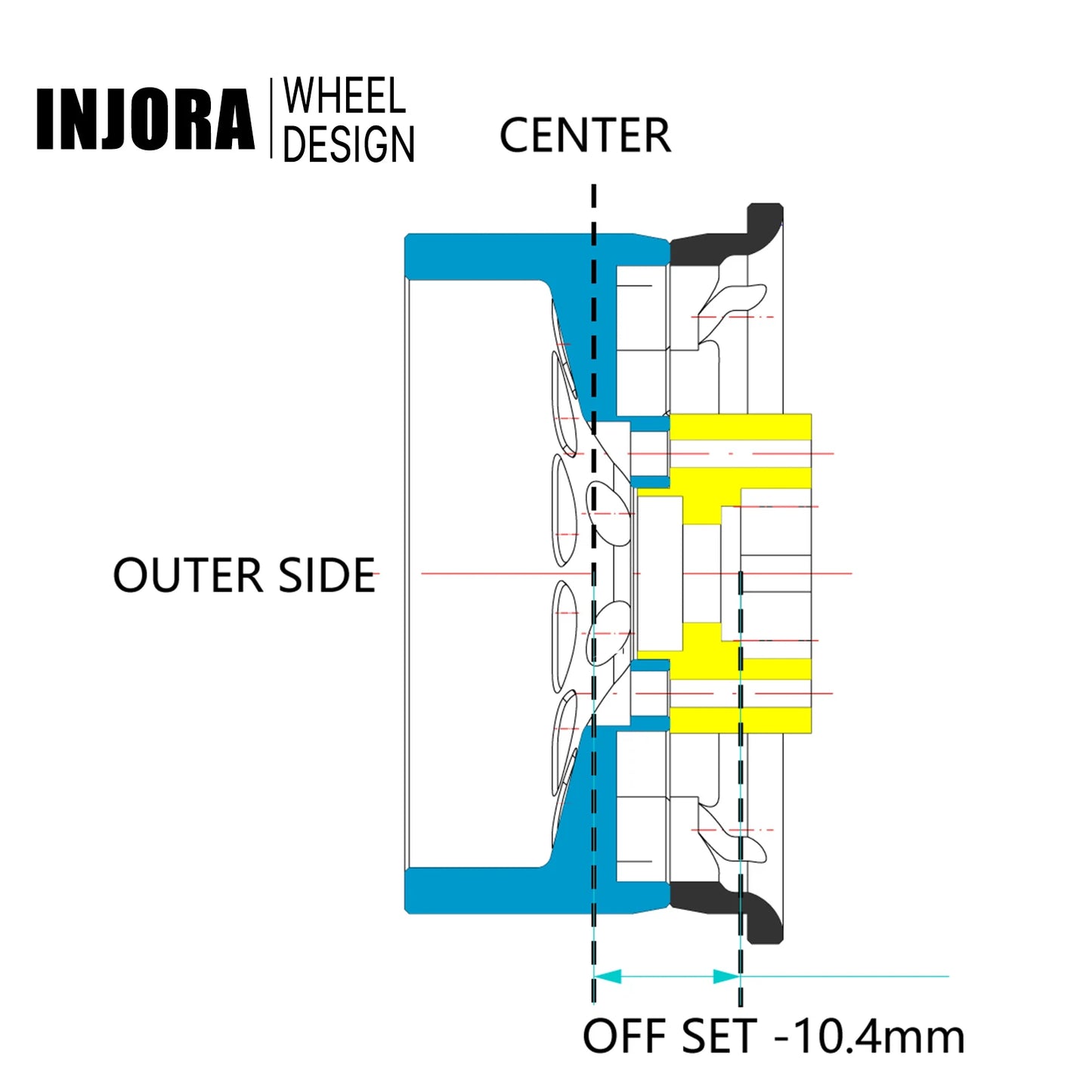 INJORA CNC Aluminum 1.9" Beadlock Deep Dish Negative Offset 10.4mm Wheel Rim for 1/10 RC Crawler Car TRX4 Axial SCX10 (W1949)