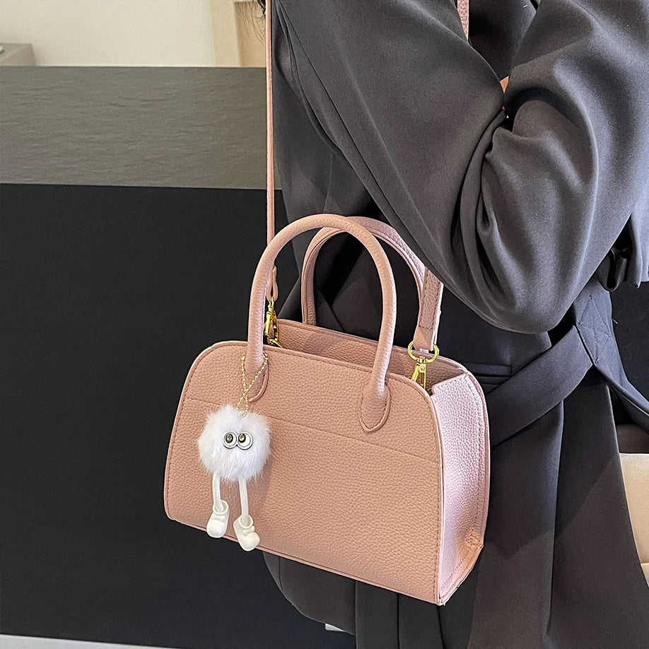 Fashion PU Leather Crossbody Bag High Quality Small Handbag Women Large Capacity Tote Bag with Pendant Solid Color Shoulder Bags