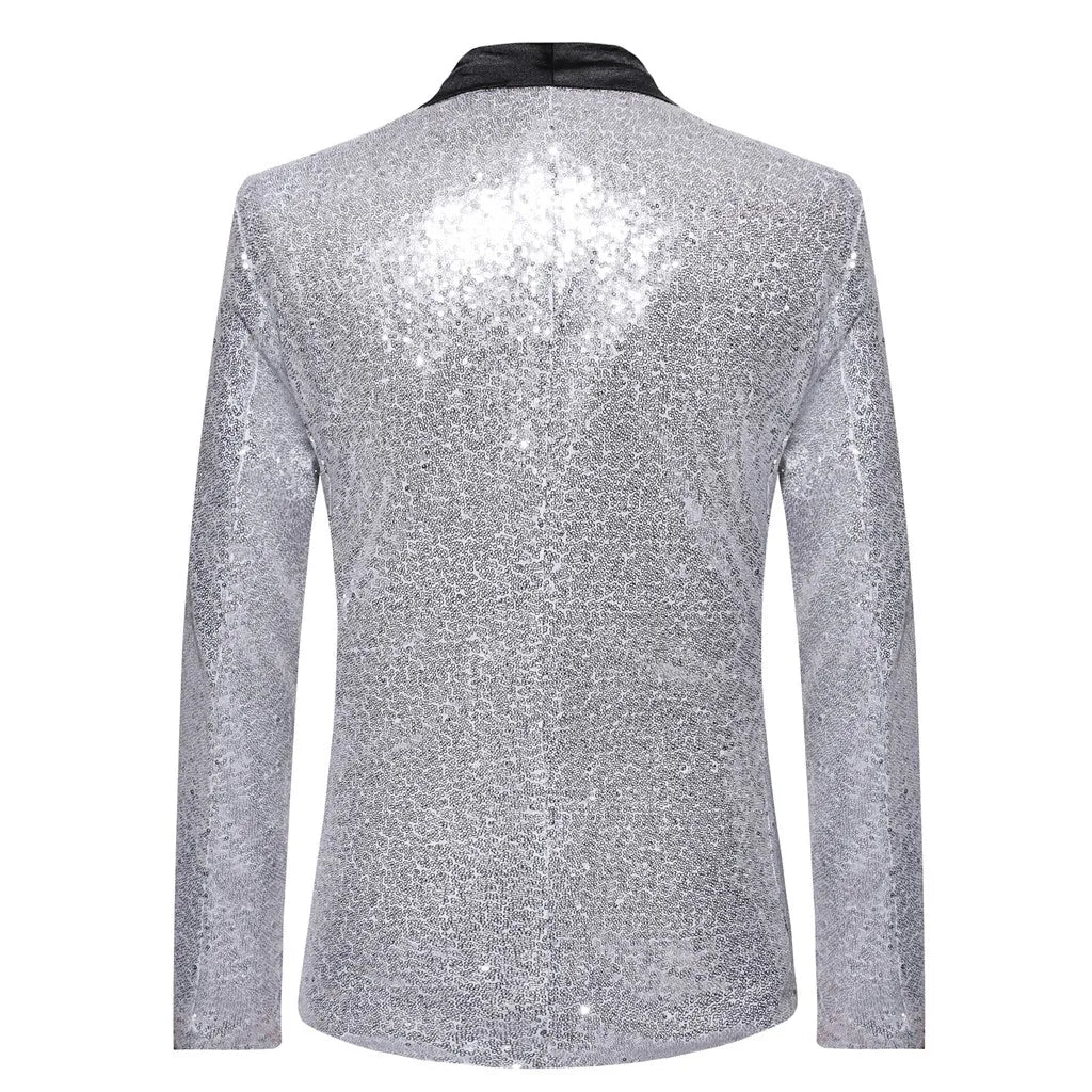 Shiny Gold Sequin Glitter Embellished Blazer Jackets