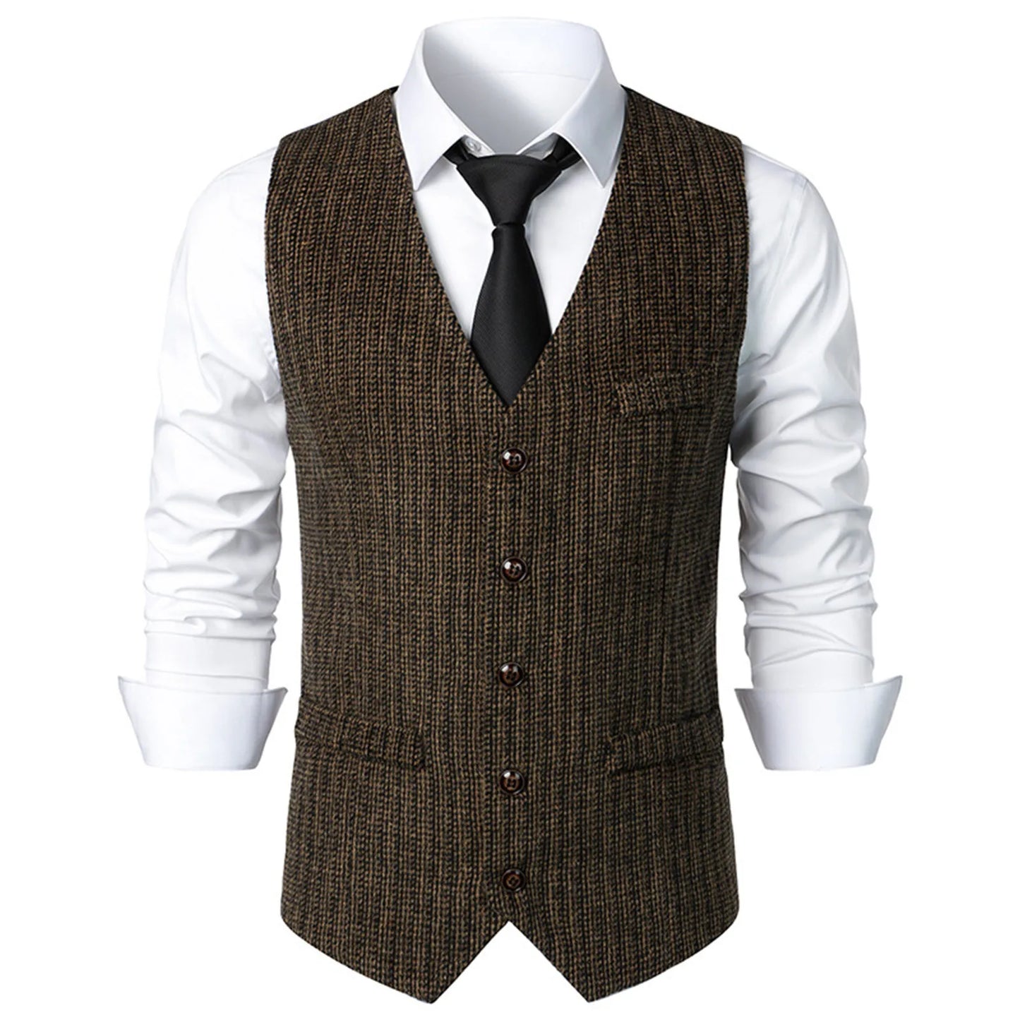 For Men Slim Fit V-Neck Tweed Vest