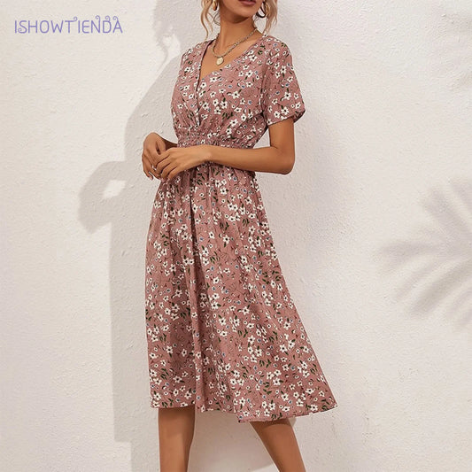 Plus Size -Print Wrapped Ruffle Sleeves Casual Dresses