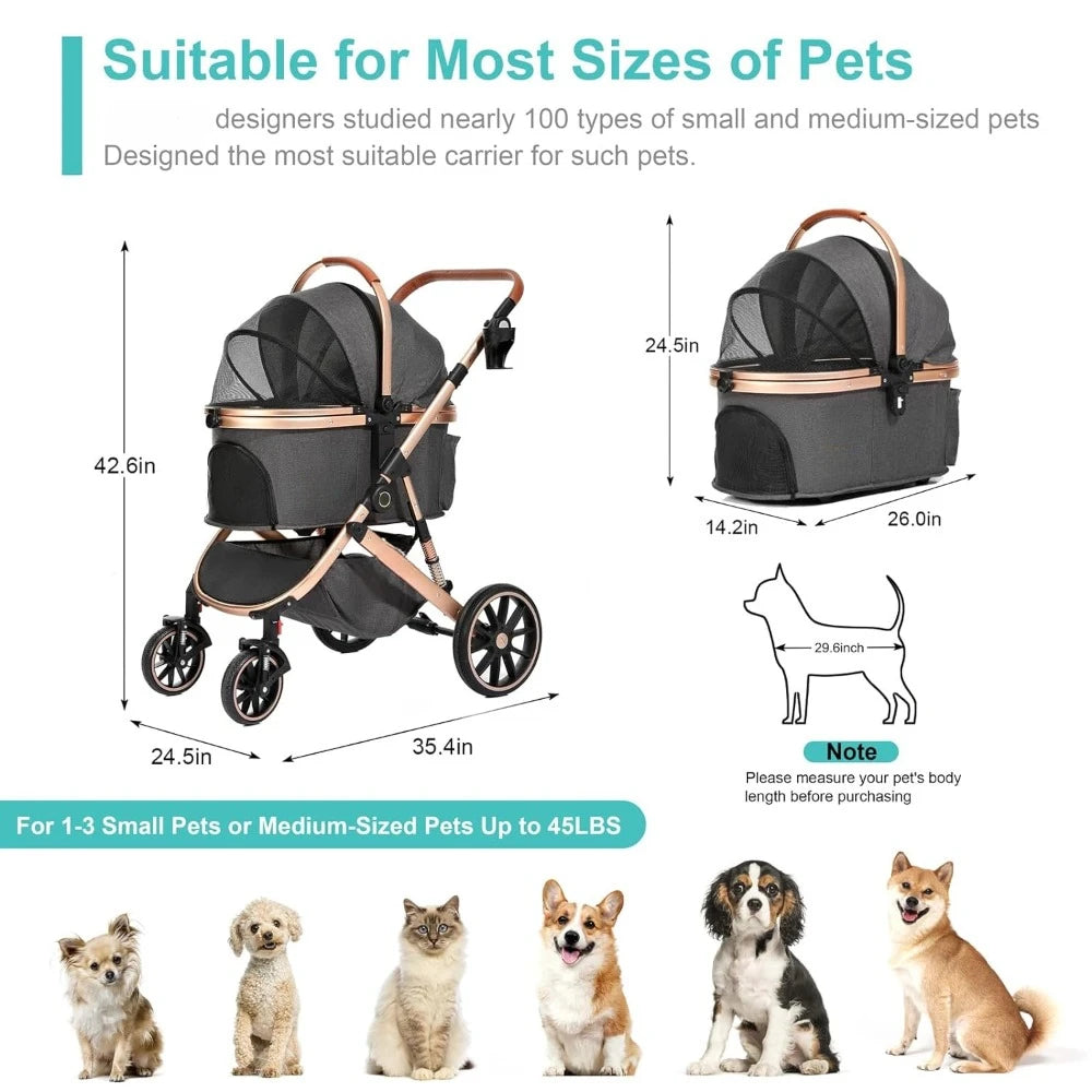 Stroller for Small and Medium Dogs 3-in-1 4 Wheels