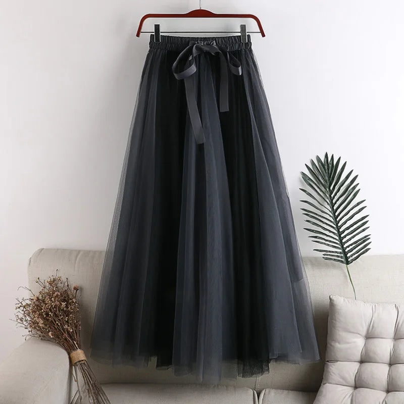 Tulle Skirts Women Fashion Bow Patchwork A-line