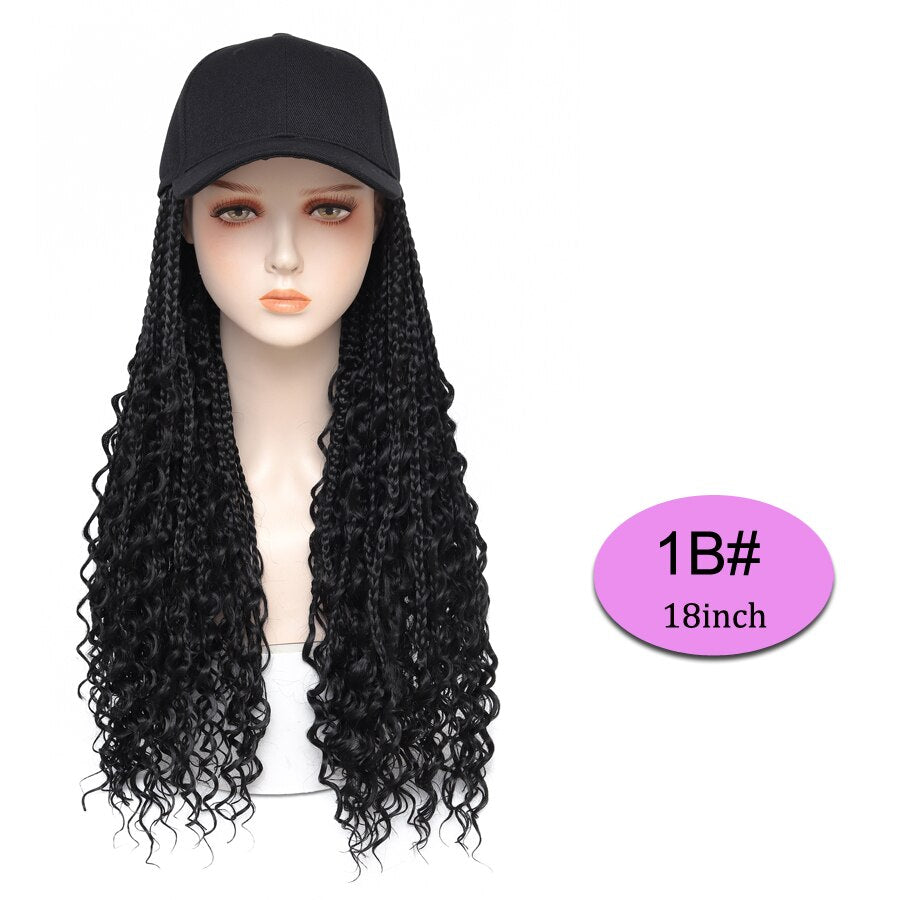 Braided Wig Baseball Cap With Boho Box Braids Hair Extensions Attached For Women Synthetic Curly Ends Box Crochet Hair Cap Wig