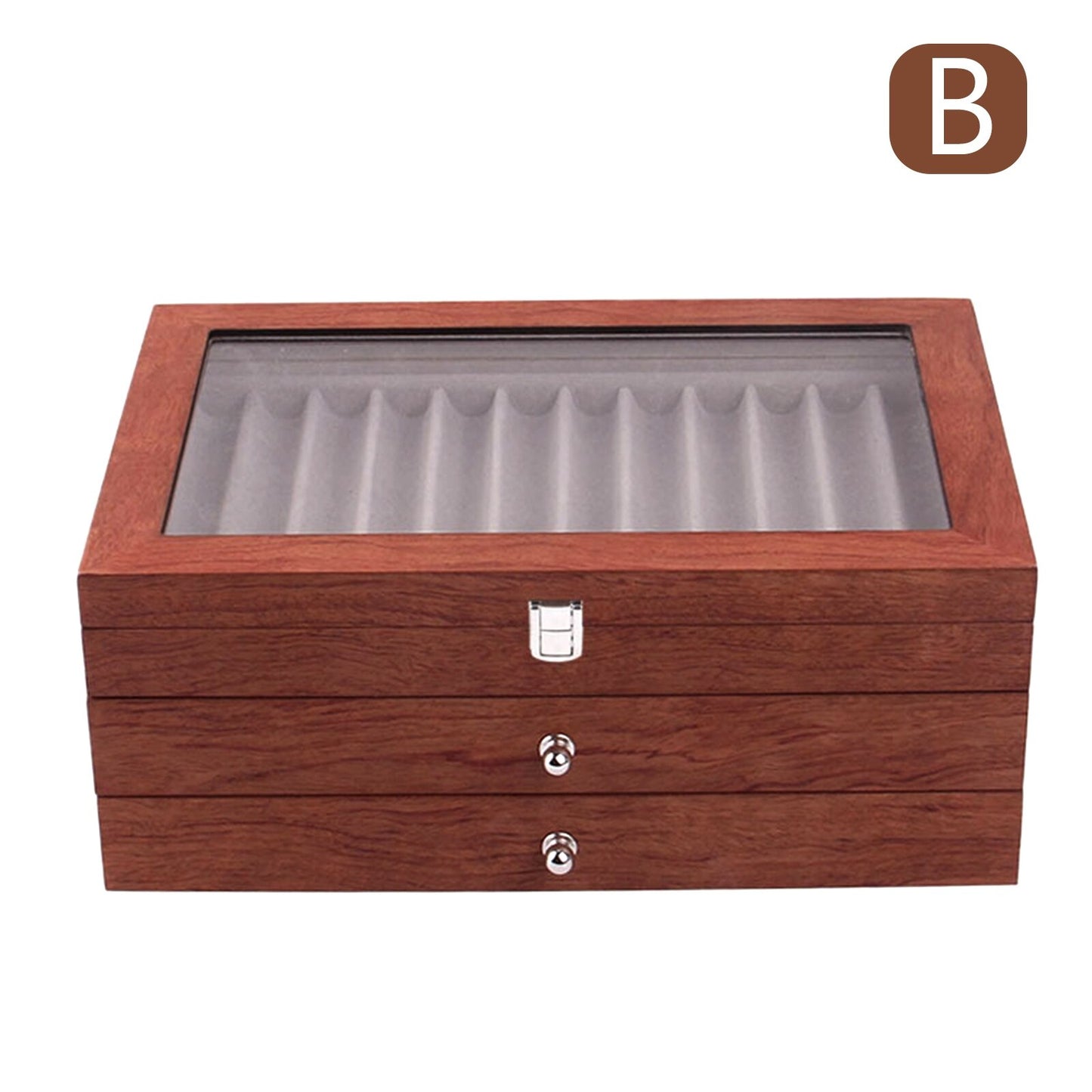 Wood Fountain Pen Collector with 3 Layer Pen Display Box 34 Pen Organizer Box Pens Display Case Storage Organizer With Glass