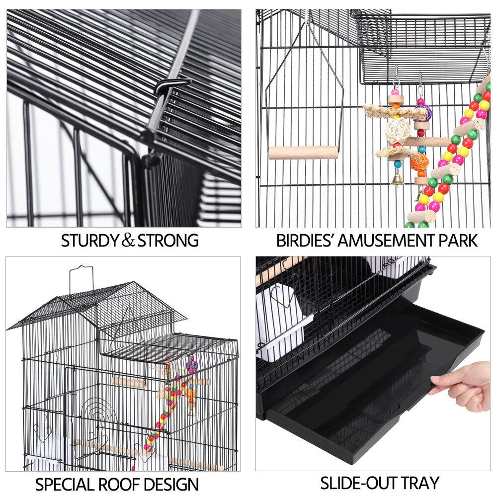 39" Metal Bird Cage with Perches and Toys,Durable, Sturdy,Heavy-Duty,Safe, TD2cqm0001