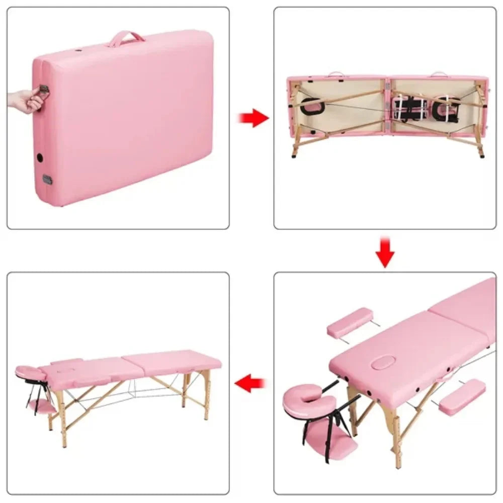 Portable 2-Fold Massage Table for Spa Treatments & Tattoos, 84", Pink