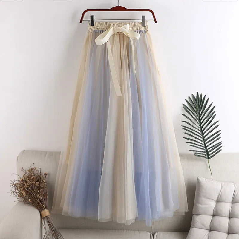 Tulle Skirts Women Fashion Bow Patchwork A-line