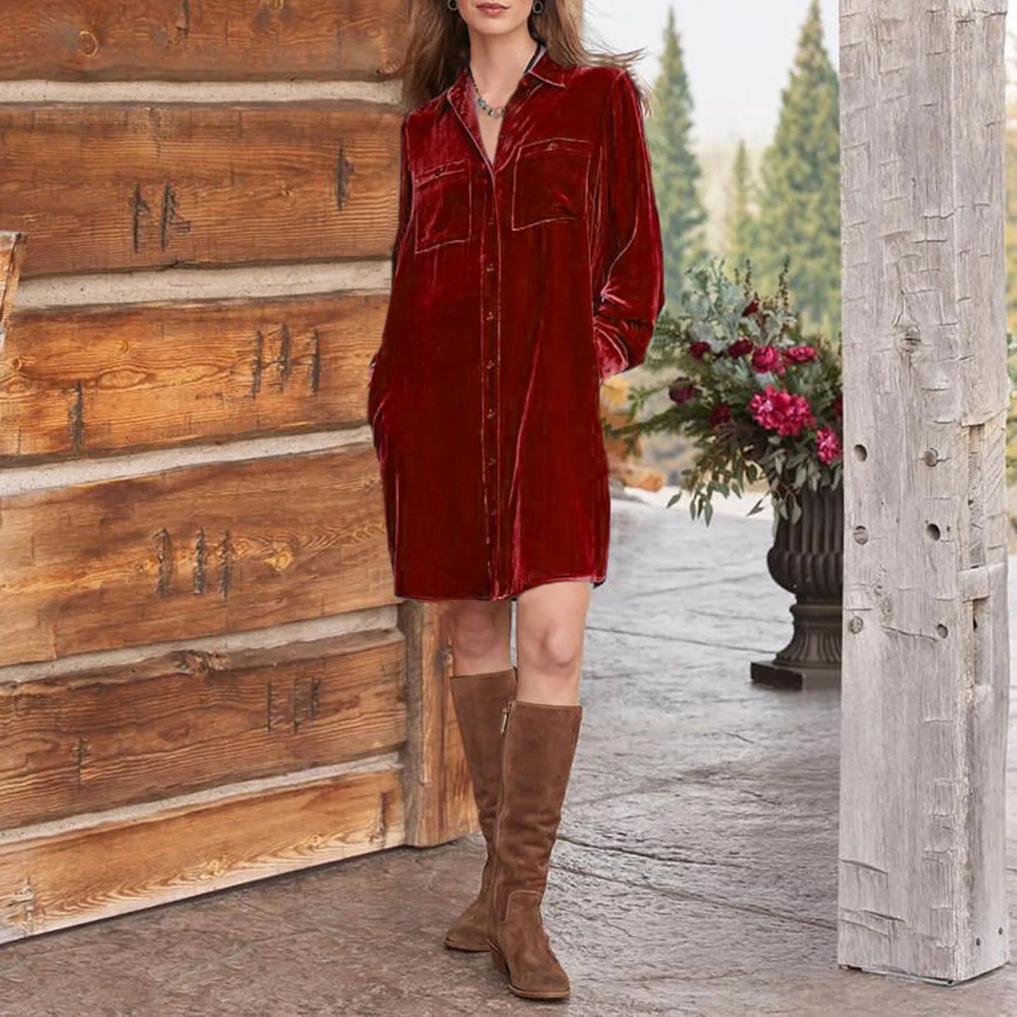 Velvet Shirt Dress Evening Party Casual Straight Loose Dresses