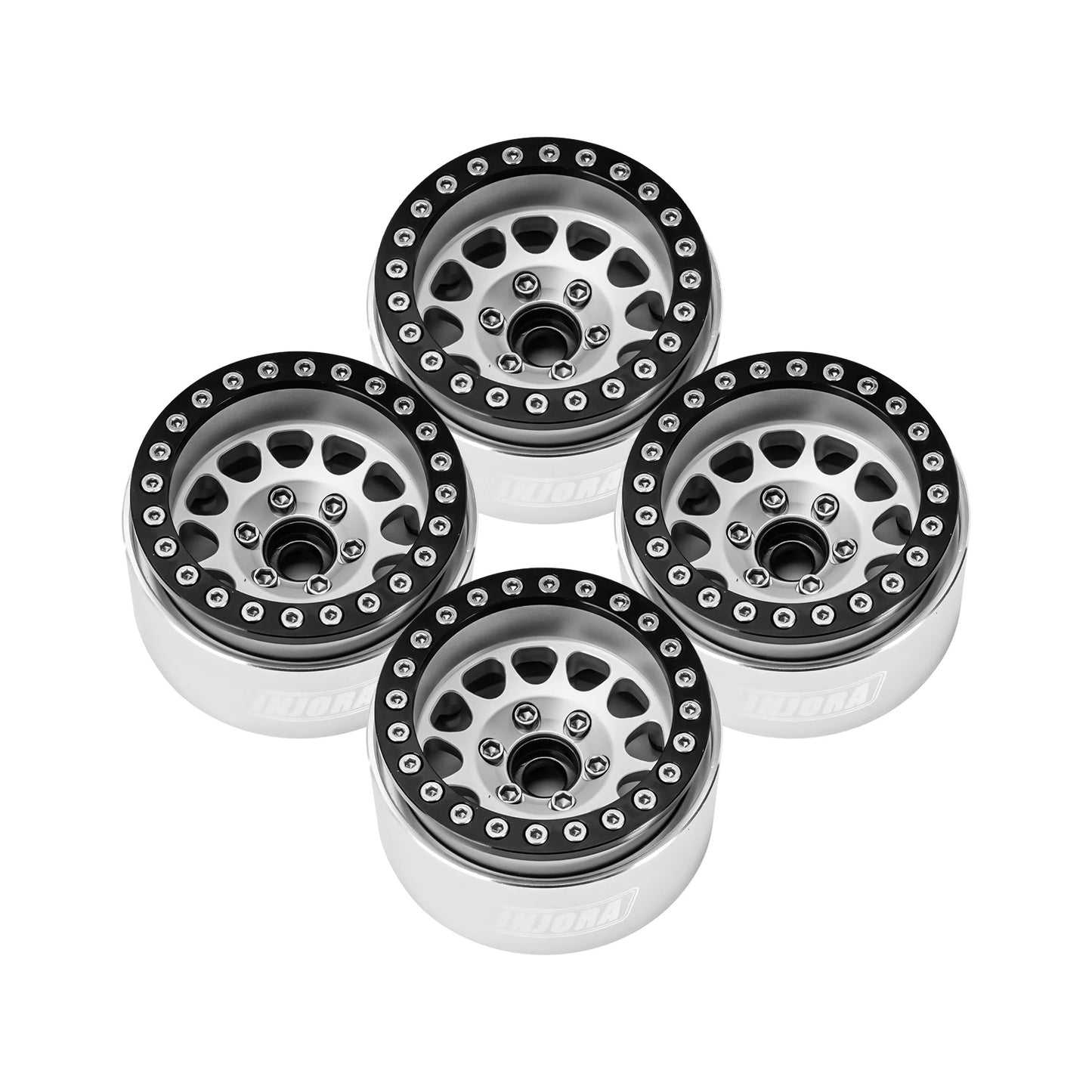 INJORA CNC Aluminum 1.9" Beadlock Deep Dish Negative Offset 10.4mm Wheel Rim for 1/10 RC Crawler Car TRX4 Axial SCX10 (W1949)