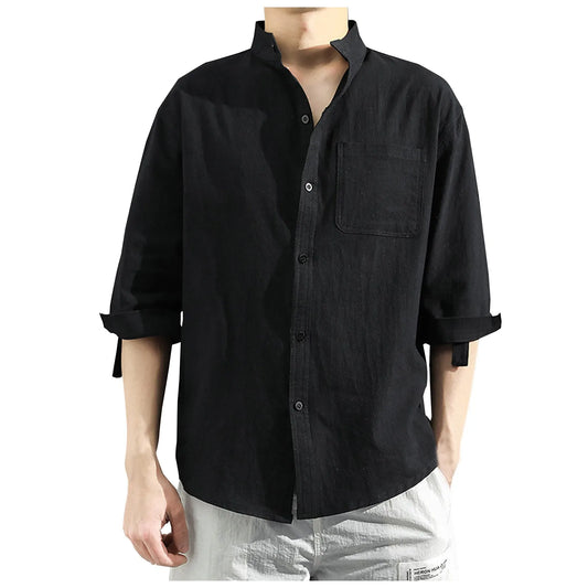 New Men'S Casual Shirts Linen Shirt Men Casual Tops High-Quality Loose And Comfortable Long Sleeve Beach Hawaiian Shirts For Men