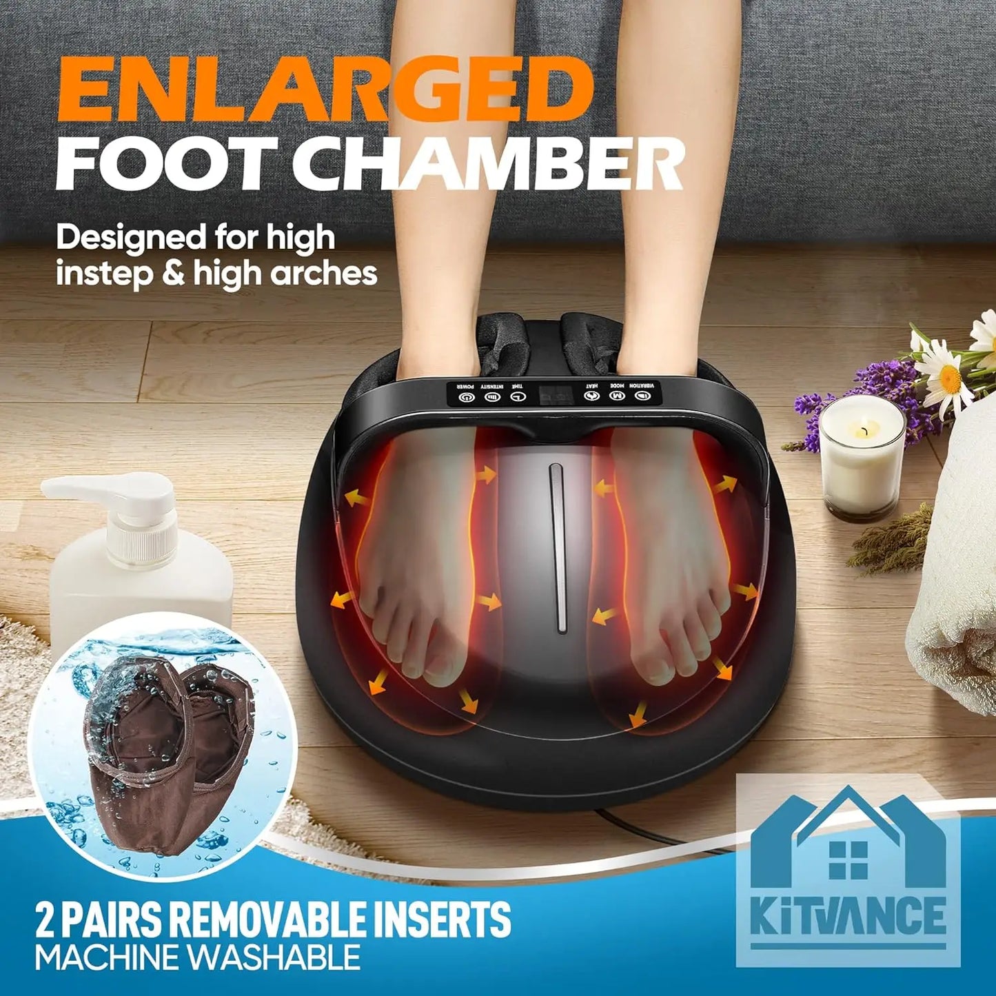 Foot Massager Heating Therapy Hot Compression Shiatsu Knead Roller Muscle Relaxation Pain Relief Electric Foot Massage Machine