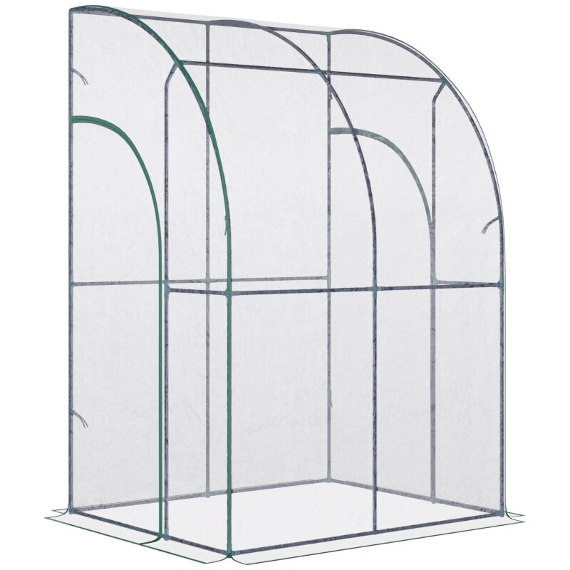 4.5&#39; x 4&#39; x 7&#39; Outdoor Walk-In Lean to Wall Tunnel Greenhouse with 2 Zippered Roll Up Doors PVC Cover Sloping Top, Clear, Green - DJVWellnessandPets