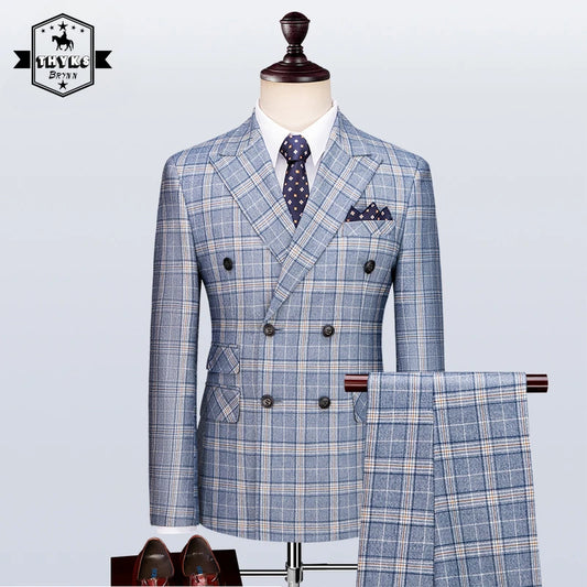 Luxury High-end Plaid Suits 3Pces